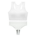 thumbnail image 1 of Gibobby Conjuntos de chándal Sujetador deportivo inalámbrico a de golpes para mujer, chaleco realzador con copa triangular, conjunto de Yoga con Tanga transpirable(Blanco, Talla única), 1 of 2