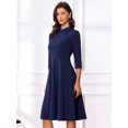 thumbnail image 4 of DARING DIVA Women's Vintage 3/4 Sleeve Church Semi Fit and Flare Dress S Deep Blue, 4 of 6