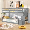 thumbnail image 2 of Costway Twin Over Twin Low Bunk Bed Solid Wood Floor Bunk Bed Frame with Storage Stairs Gray, 2 of 10