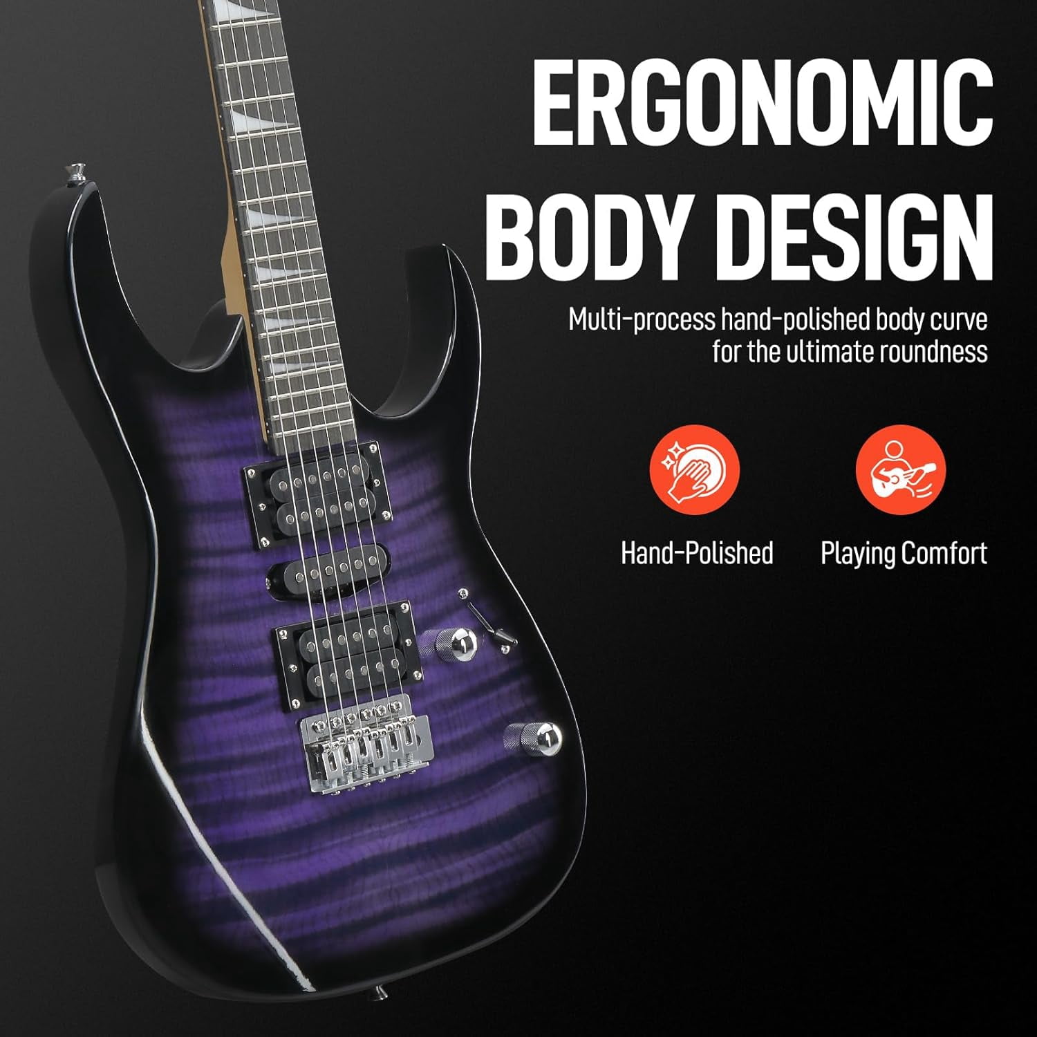 Hassch Electric Guitar, 39 inch Beginner Electric Guitar Kit with Amp, Bag, Strap, Capo, Cable, Plectrum, Tremolo Arm and Wrench Tool, Purple