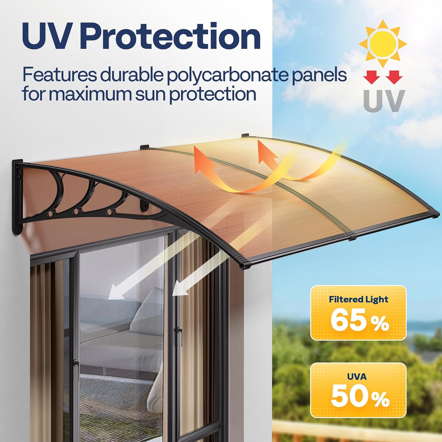 SPECSTAR, Polycarbonate Window Door Awning, 40x120 Inch, Brown