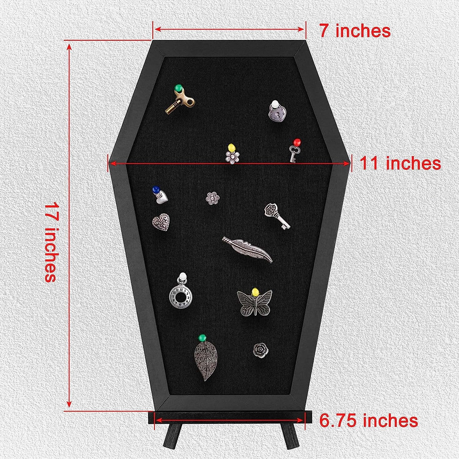 Gothvanity Coffin Pin Display Board - Wooden Felt Bulletin Board for Table Top or Wall - Gothic Decor for Home, Office and School - 17 x 11 Inches - Black