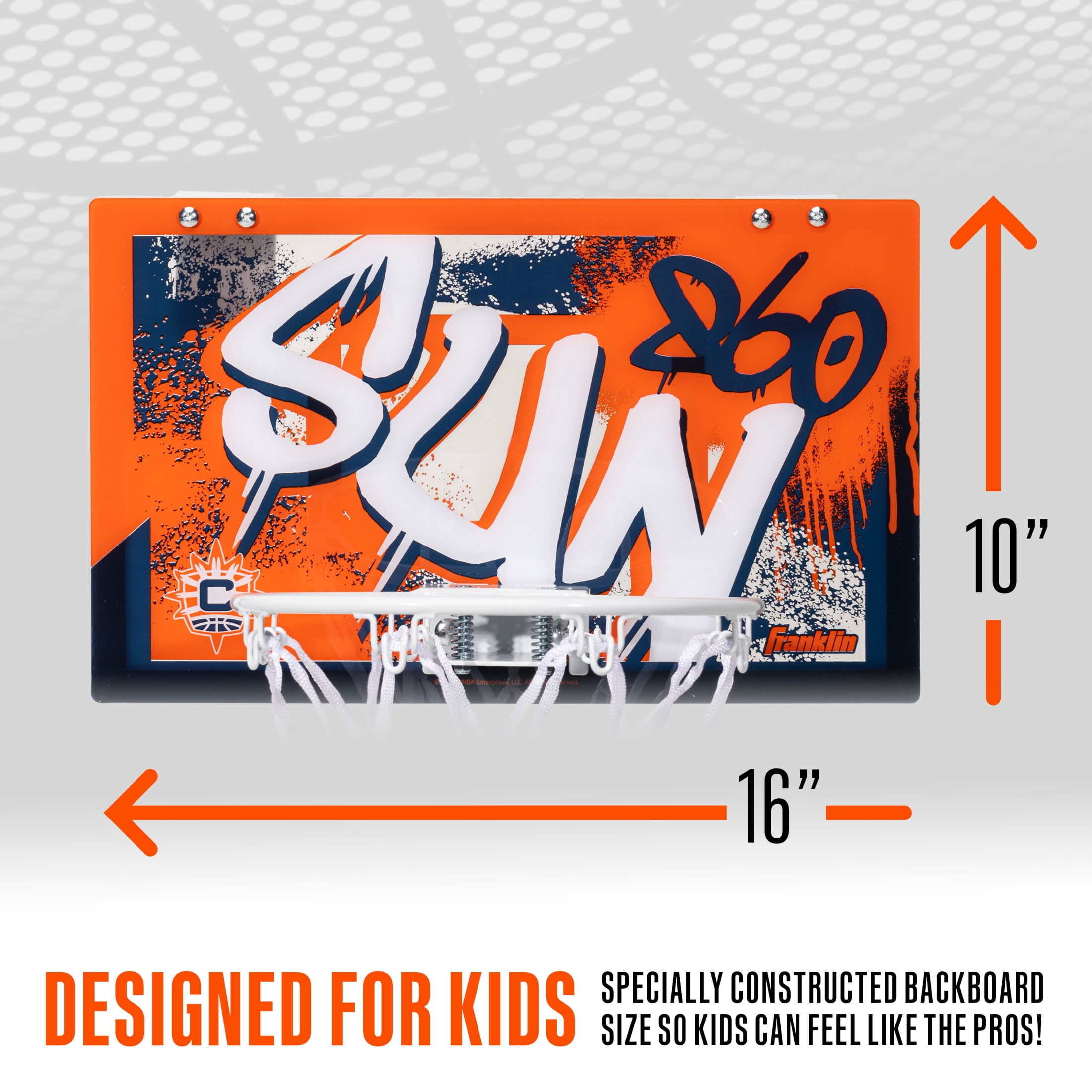Franklin Sports WNBA Connecticut Sun Over the Door Basketball Hoop - Kids Indoor Basketball Hoop with Mini Ball - WNBA Fan Shop Mini Hoop for Bedroom + Office