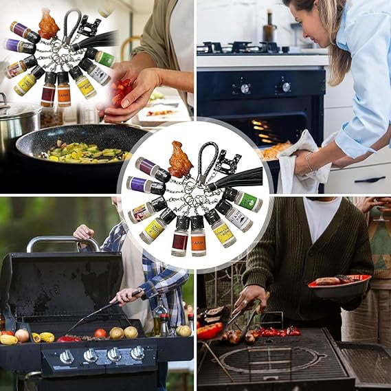 Mini Seasoning Bottles Keychain, 2026 New Upgrade Mini Flavor Keys, Leak-Proof Design, 10 Pcs Spice Keys for Foodies, BBQ, Travel (2Set)