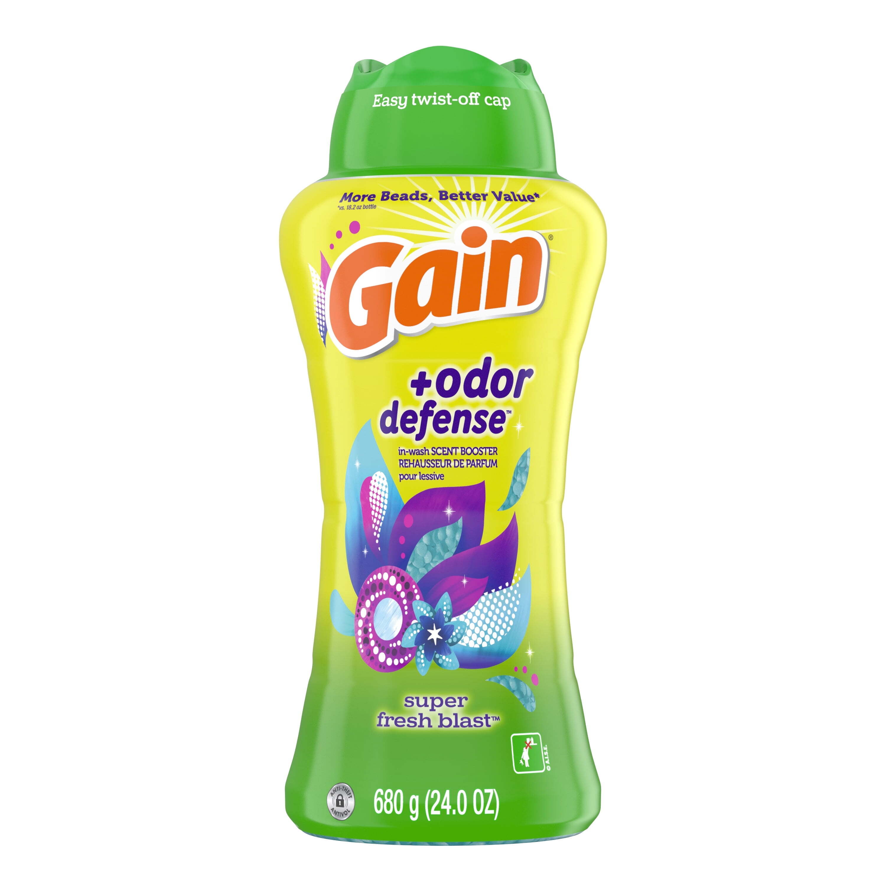 (2 pack) Gain + Odor Defense Laundry Scent Booster Beads, Super Fresh Blast Scent, 24 oz