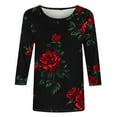 thumbnail image 3 of TaTaai Women's Valentine Rose Print 3/4 Sleeve Round Neck Loose T-Shirt, Valentine's Day Gift, Casual Daily Home Work Top Gift, 3 of 5