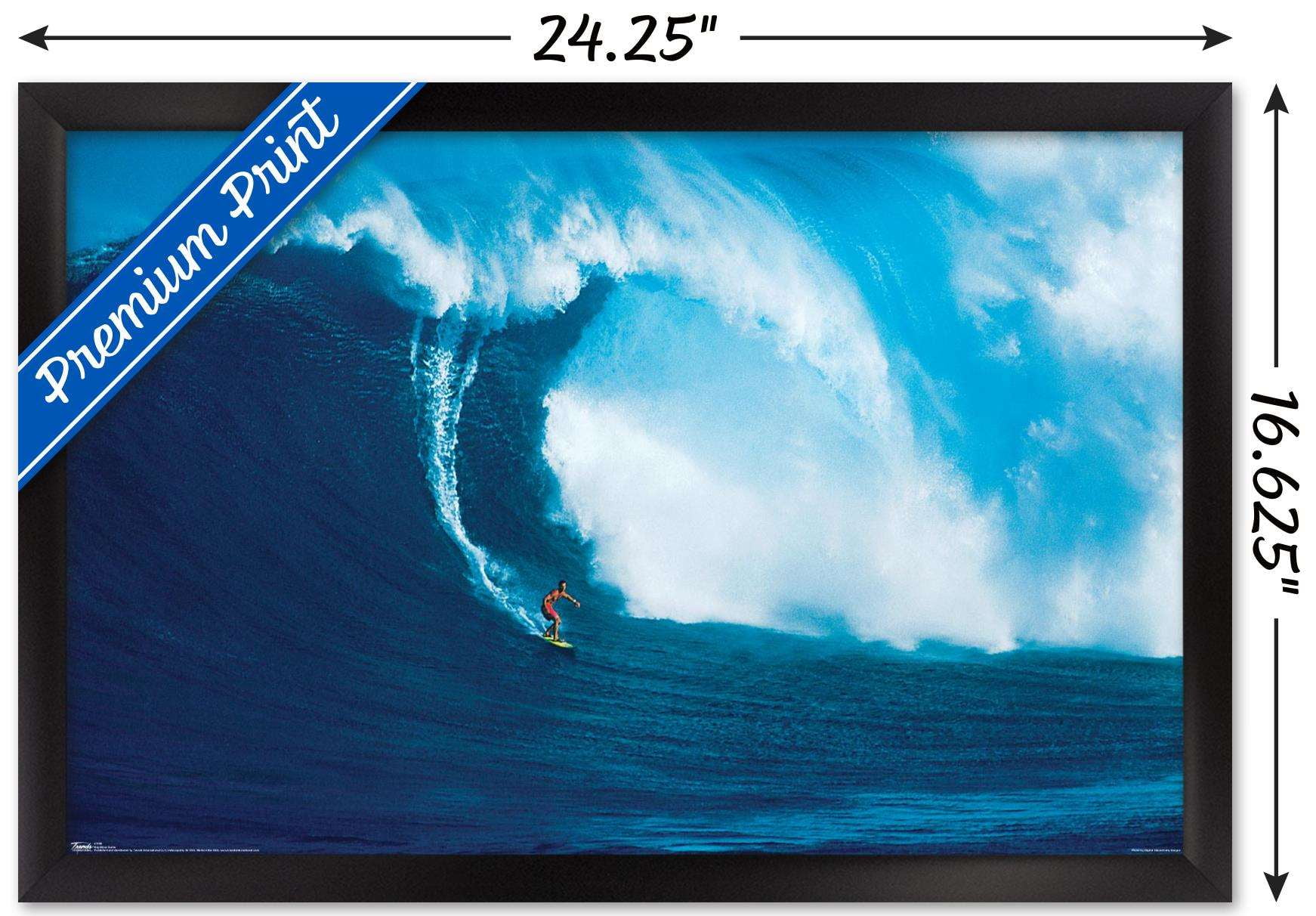 Big Wave Surfer Wall Poster, 14.725" x 22.375", Framed