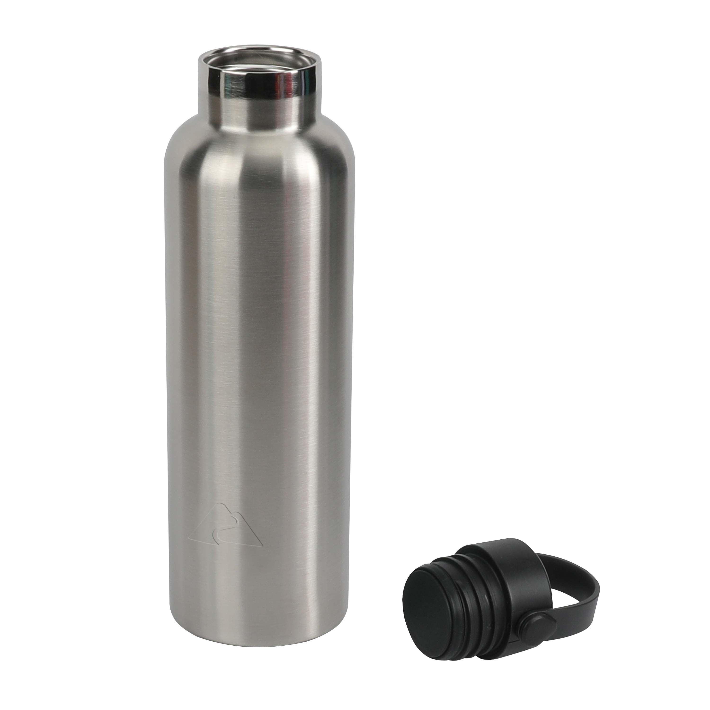 Ozark Trail 24oz Double Wall Vacuum Sealed Stainless Steel Water Bottle with Handle, Silver