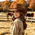 thumbnail image 2 of LILIYA Womens Soft Western Cowgirl Hat, Classic Wide Brim Fashion Headwear with Decorative Belt Buckle, Elegant Sun Protection Hat for Holiday Parties, 2 of 5