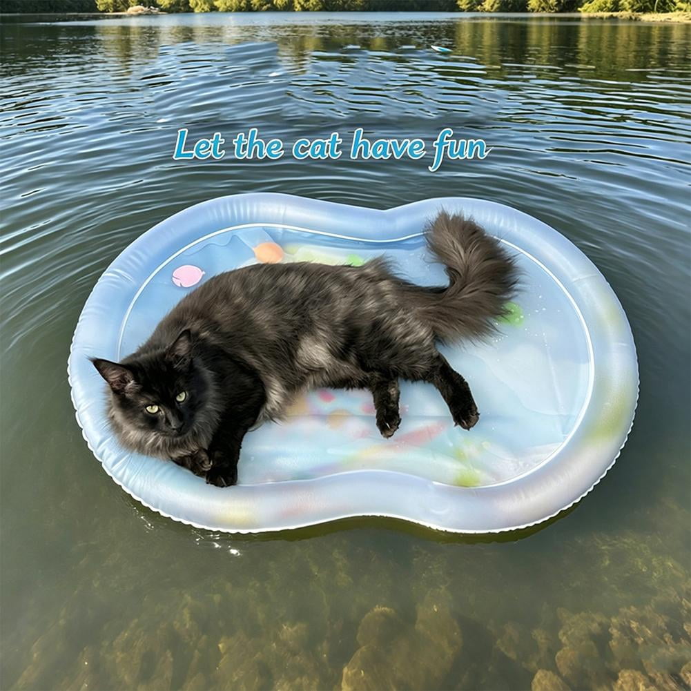 Pet Water Bed Extra Large Floating Water Mat for Dogs, 41 x 29 Cooling Pet Bed with Surfing Corgi Design, PVC Pool Float for Summer, Up to 25 kg, Includes Pump