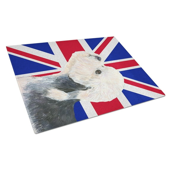 Caroline's Treasures Dandie Dinmont Terrier with English Union Jack British Flag Glass Cutting Board Large Size