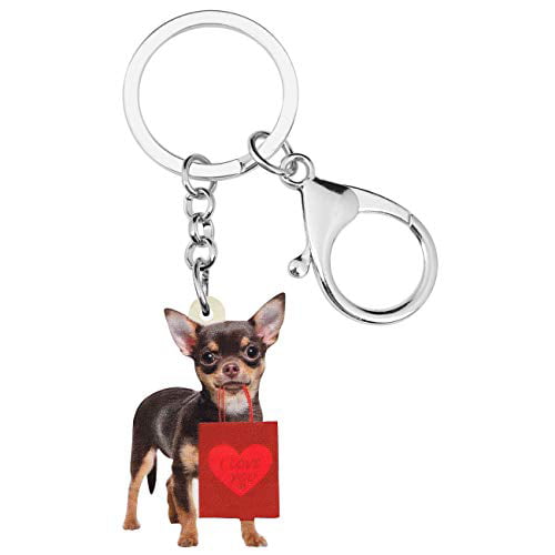 Acrylic Animal Chihuahuas Dog KeyChain Ring For Women Girl Wallet Holder Jewelry 