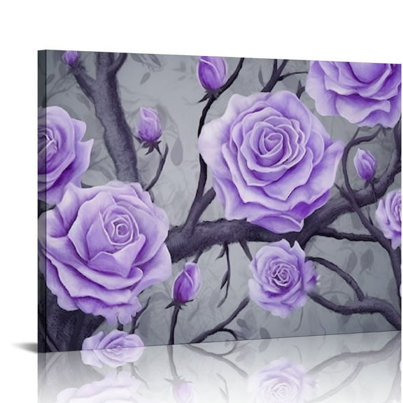 COMIO Purple Flower Wall Art Large Rose Canvas Painting Pictures Elegant Floral Bedroom Living Room Wall Decor
