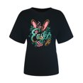 thumbnail image 3 of UPPADA Femmes Heureux Easter T-Shirt Bunny Lapin Graphique T-Shirt Manche Courte Drôle Lettres Imprimées Chemises Manche Courte Col Rond Tuniques Hauts Noir,G, 3 of 5
