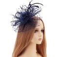 thumbnail image 3 of Sombrero derby floral de malla y plumas para mujer, boda, día con diadema y clip, cóctel, fiesta de té, 3 of 5