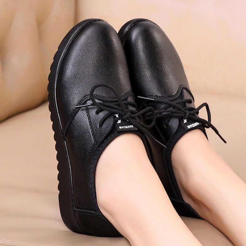 Chaussures Oxford Noires Solides Femme Travail Cuir Compensees Plates Femme Decontractees Lacets Chaussures de Printemps Mocassins Antiderapants pour Femmes Cuisine Walmart