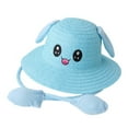 thumbnail image 3 of Sombrero de paja con orejas móviles para niños, sombrero de playa, regalo de vacaciones, ala ancha, transpirable, para el sol. Azul, 3 of 9