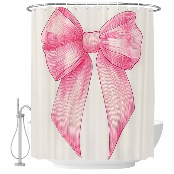 Pink Bow Shower Curtain Set - Small 36" x 72" Washable Bathtub Curtain with 12 Hooks, Cute Pink Vintage Waterproof Fabric Stall Shower Curtains for Bathroom/Bathtub Décor