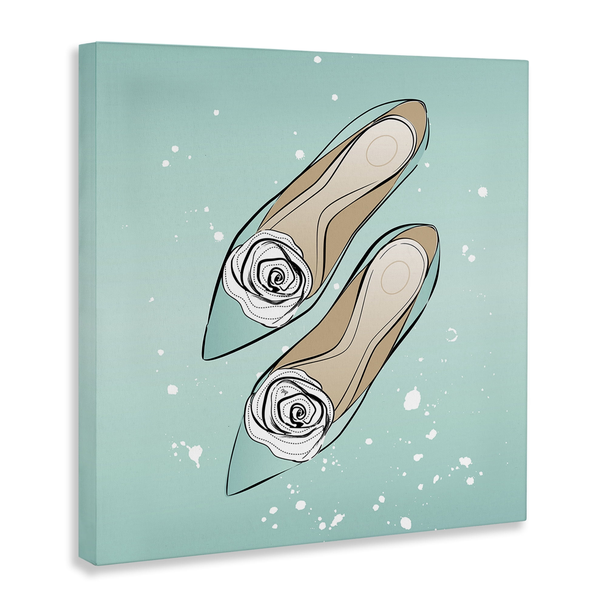 Stupell Industries Blue Shoes with Flowers Beauty & Fashion Painting Gallery Wrapped Canvas Art Print Wall Art, 24 x 24