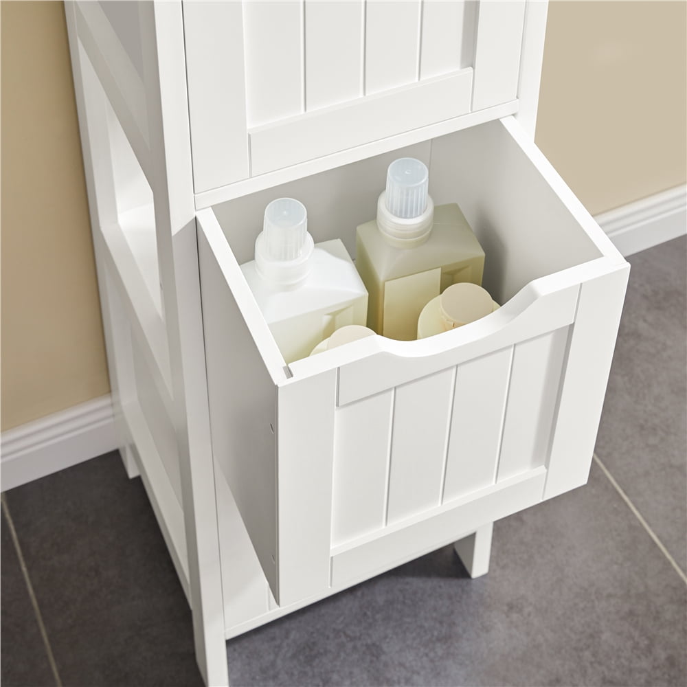 Yaheetech 5-tier Modern Bathroom Storage Cabinet with 3 Drawers and 2 Open Shelves, White