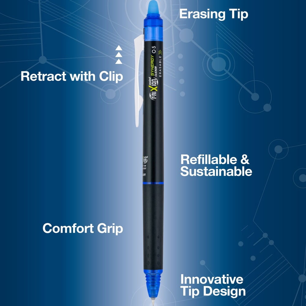 Pilot 17369 FriXion Synergy Clicker 0.5 mm Retractable Erasable Gel Pen - Blue (1-Dozen)