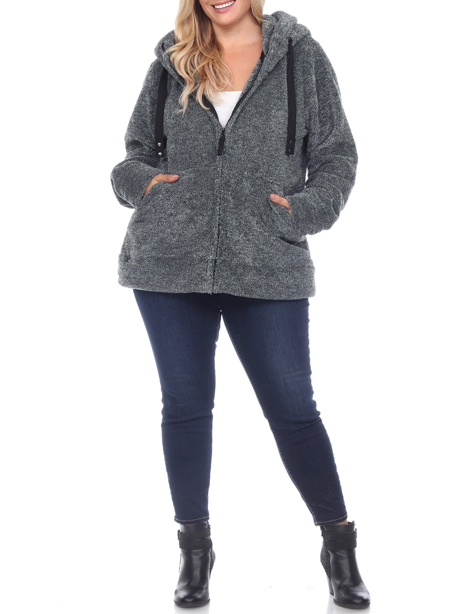 White Mark Women's Plus Size Hooded Sherpa Jacket
