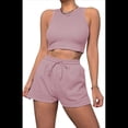 thumbnail image 2 of Conjuntos de Verano para Mujer, Conjunto Informal de 2 Piezas con Top Corto y Pantalones Cortos de Punto Gofre, Ropa de Dormir Rosa M, 2 of 9