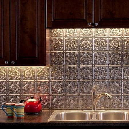 Fasade Traditional Style 1 Crosshatch Silver 18 Square Foot Fasade Traditional Style 1 Crosshatch Silver 18 Square Foot Backsplash Kit