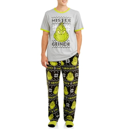 Dr. Seuss Men's Grinch Tee, Pajama Pant and Sock 3-Piece Set