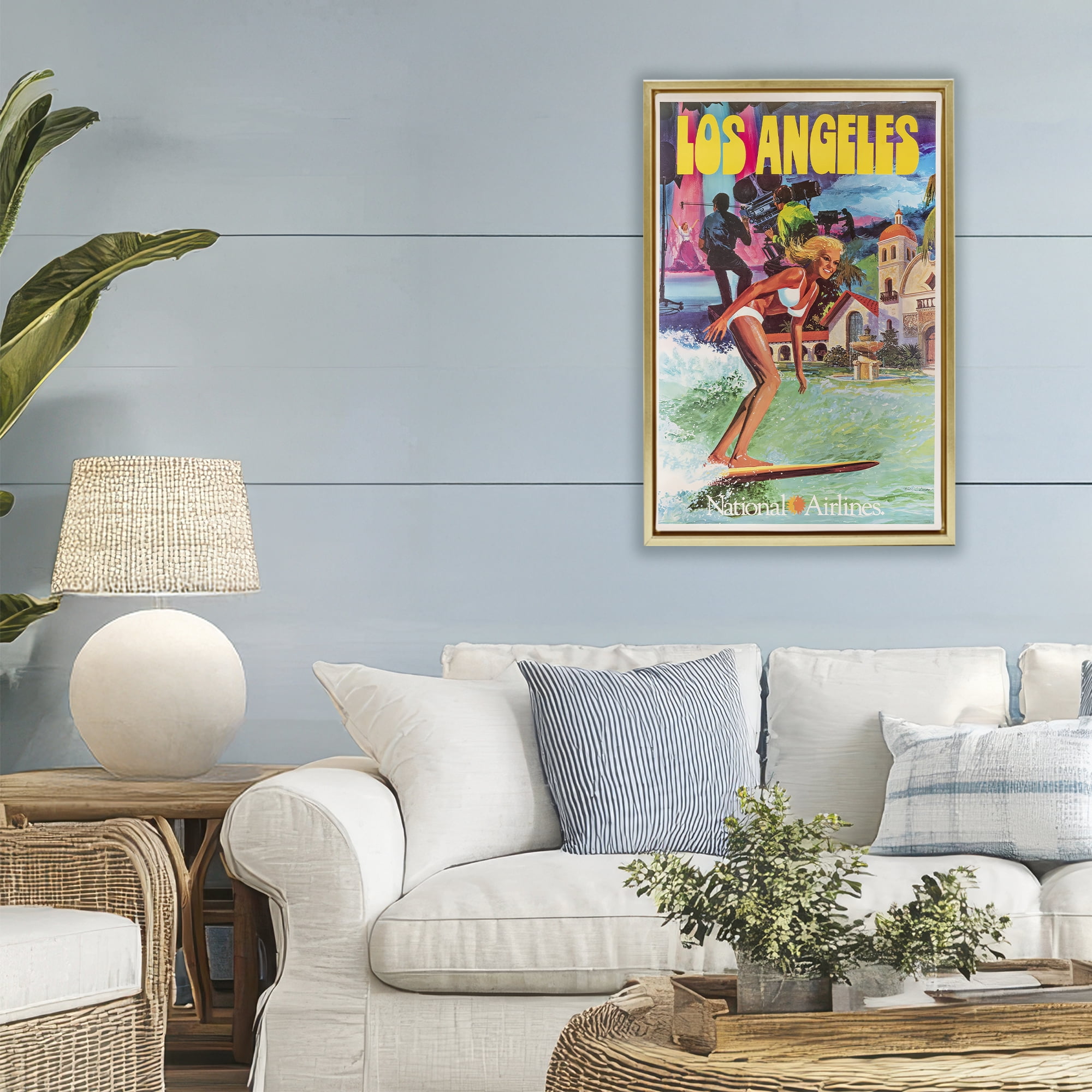 Stupell Industries Vintage Los Angeles Travel Gold Framed Floater Canvas Wall Art, design by Vintage Posters