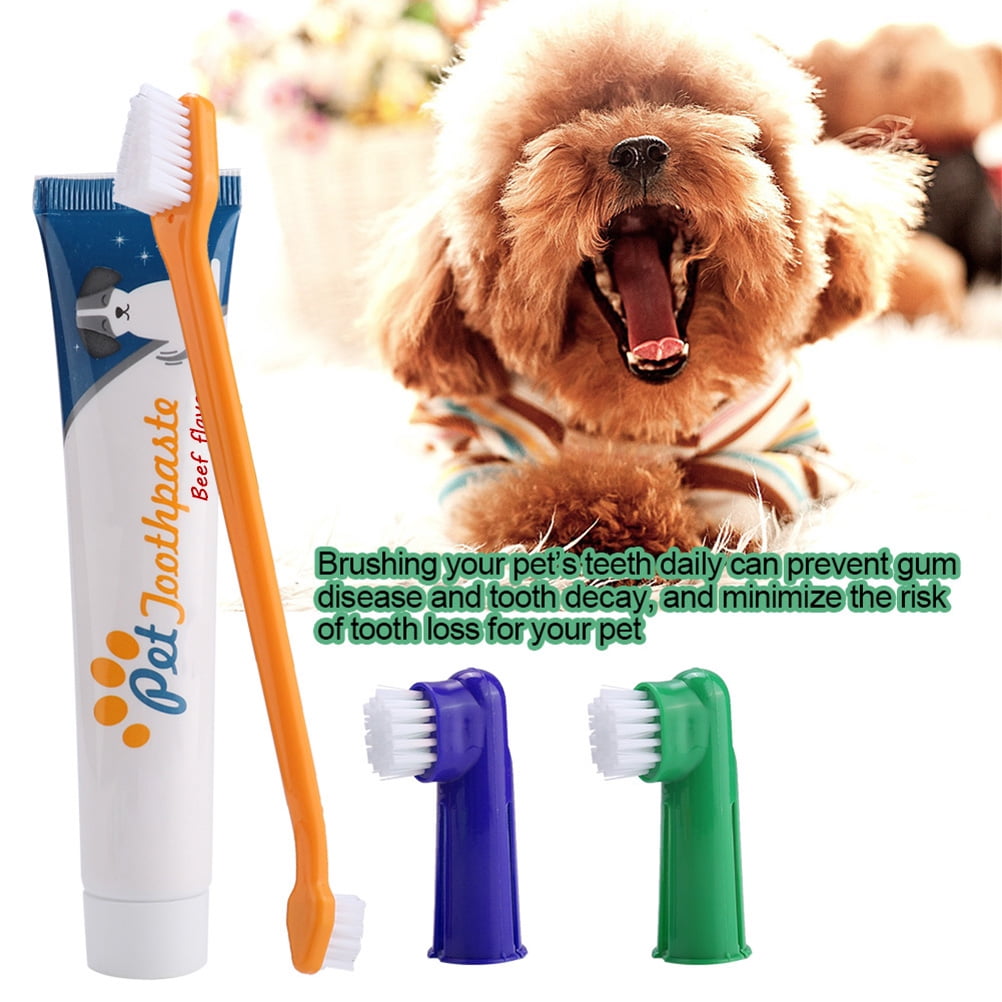Dog Toothpaste and Toothbrush Set Double Handle Finger Pet Cleaning