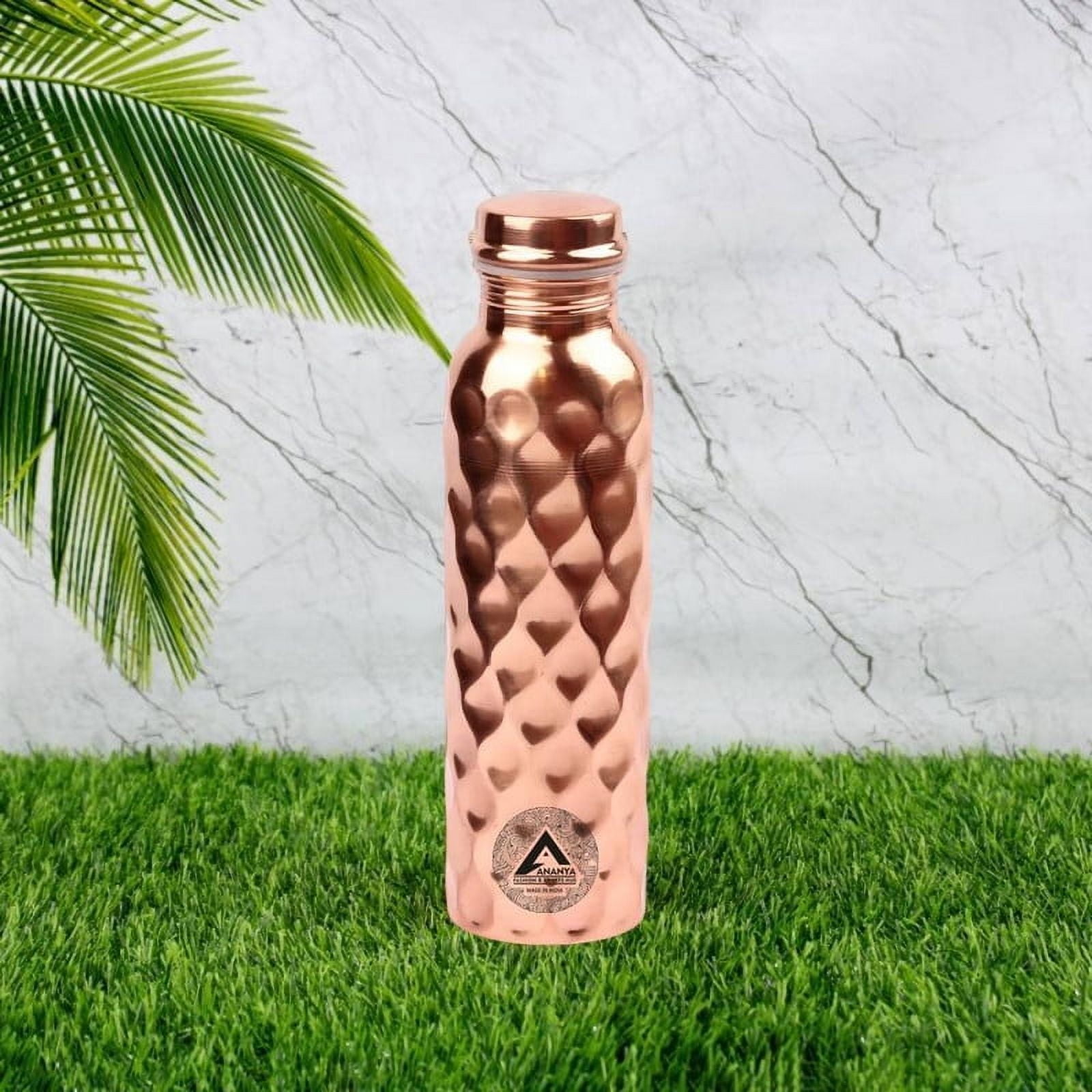 Set of 4 Diamond Pure Copper Water Bottle 950 ml, Cleaning Brush, Velvet Carry Bag Pitambari For Ayurveda Health Benefits