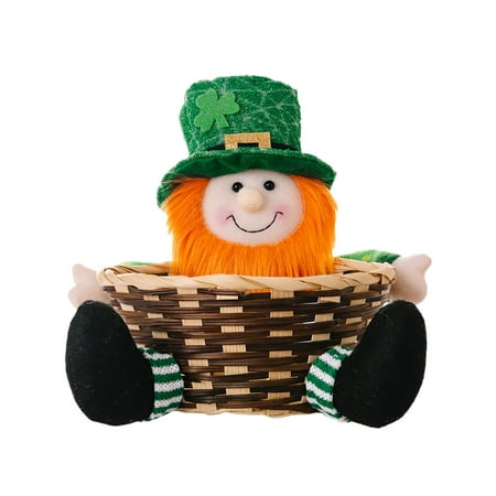 

St. Patrick s Day Ornament Cute Cartoon Doll Irish Green Leaf Festival Home Decorations Festive Party Decoration Props Table Decoration Storage Frame