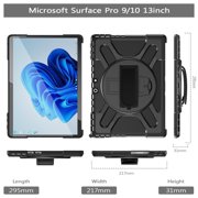 XYX Case for 13 inch Microsoft Surface Pro 11/Surface Pro 10/Surface Pro 9, 360 Rotating Heavy Duty Shockproof Cover with Kickstand and Hand Strap (Black)
