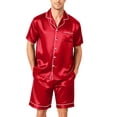thumbnail image 2 of Lumtrix Mens Satin Silk Pajamas Sets Short Sleeve Button-Down Sleepwear Two Piece Loungewear with Pockets Red L, 2 of 6