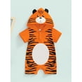 thumbnail image 2 of Franhais Baby Summer Short Sleeve Romper, Little Tiger Printed Hooded Jumpsuit, Loose Bottom Snap One-Piece Bodysuit, 2 of 8
