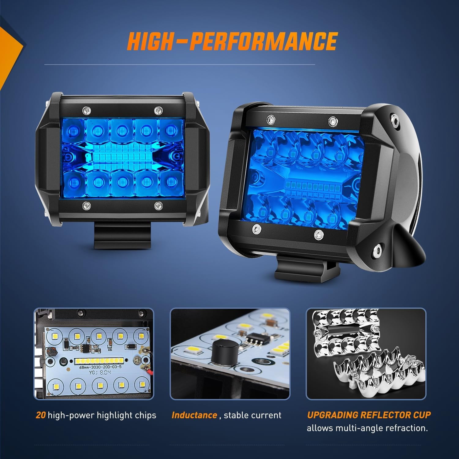 Nilight 3.8inch Led Light Pod Blue Triple Row 2Pcs 60W Flood Spot Combo Driving Fog Lights Fishing Hunting Emergency Safety Signal Deck Trailer Lights for UTV Pick-up Van Boat Tractor