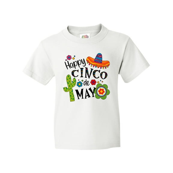 Inktastic Happy Cinco de Mayo- Sombrero, Cactus, Flowers Youth T-Shirt