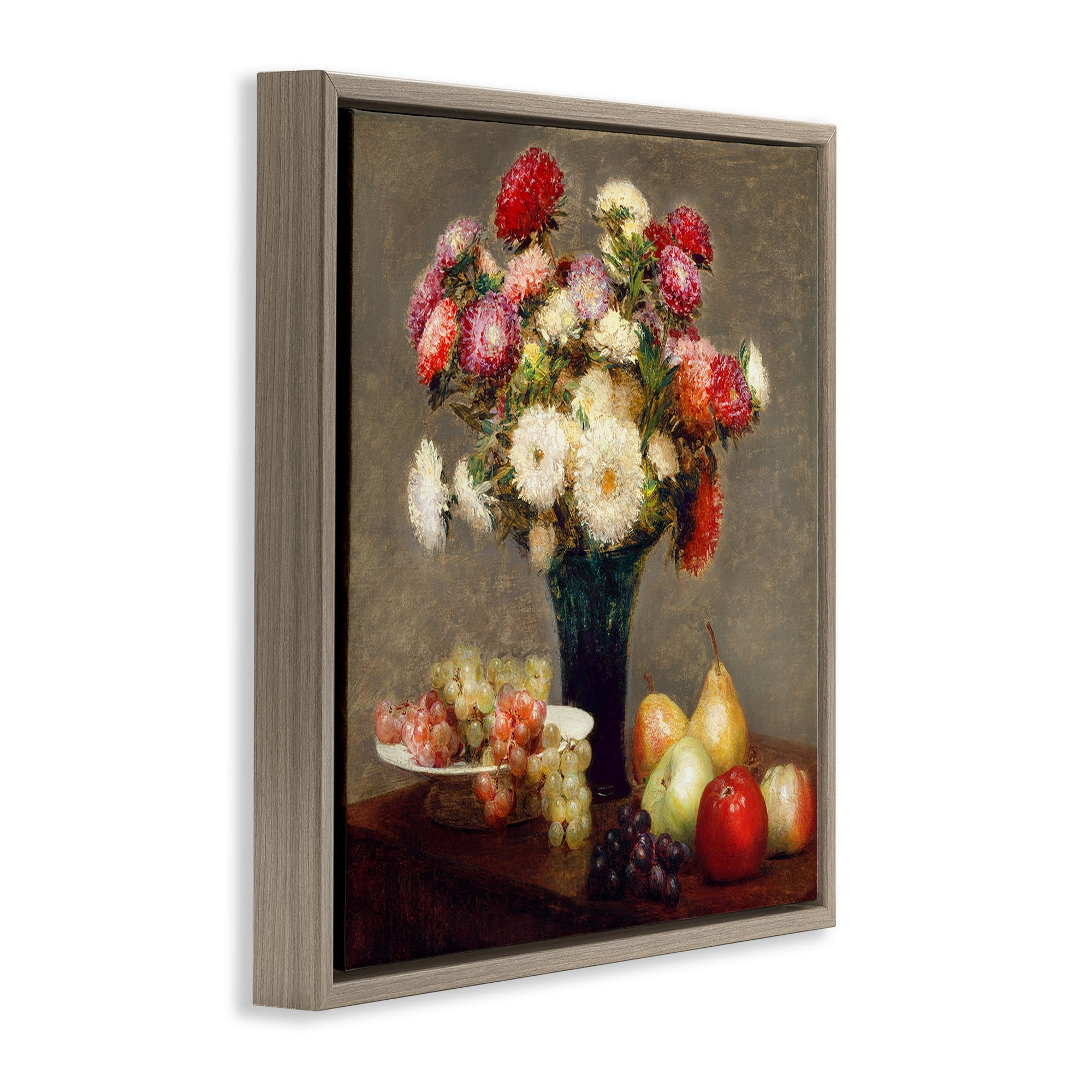Stupell Industries Fruit & Asters Still Life Brown Framed Floater Canvas Wall Art, design by CAD Designs