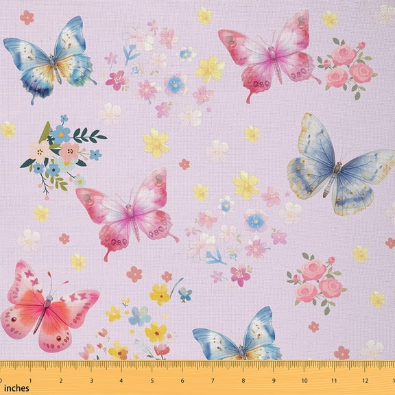 Homewish Girls Butterfly Animal Fabric by the Yard 2 Yards, Romantic Floral Sewing Fabric, Kawaii Princess Style Fabric for Sewing, Luxury Bedroom Decor