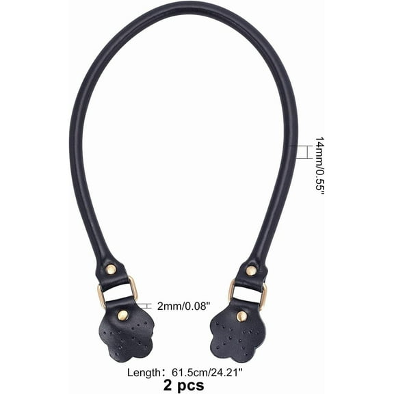 2Pcs 24Inches Leather Bag Strap Leather Purse Handles Handbags Strap Replacement Handbag Decoration Bags Straps Black