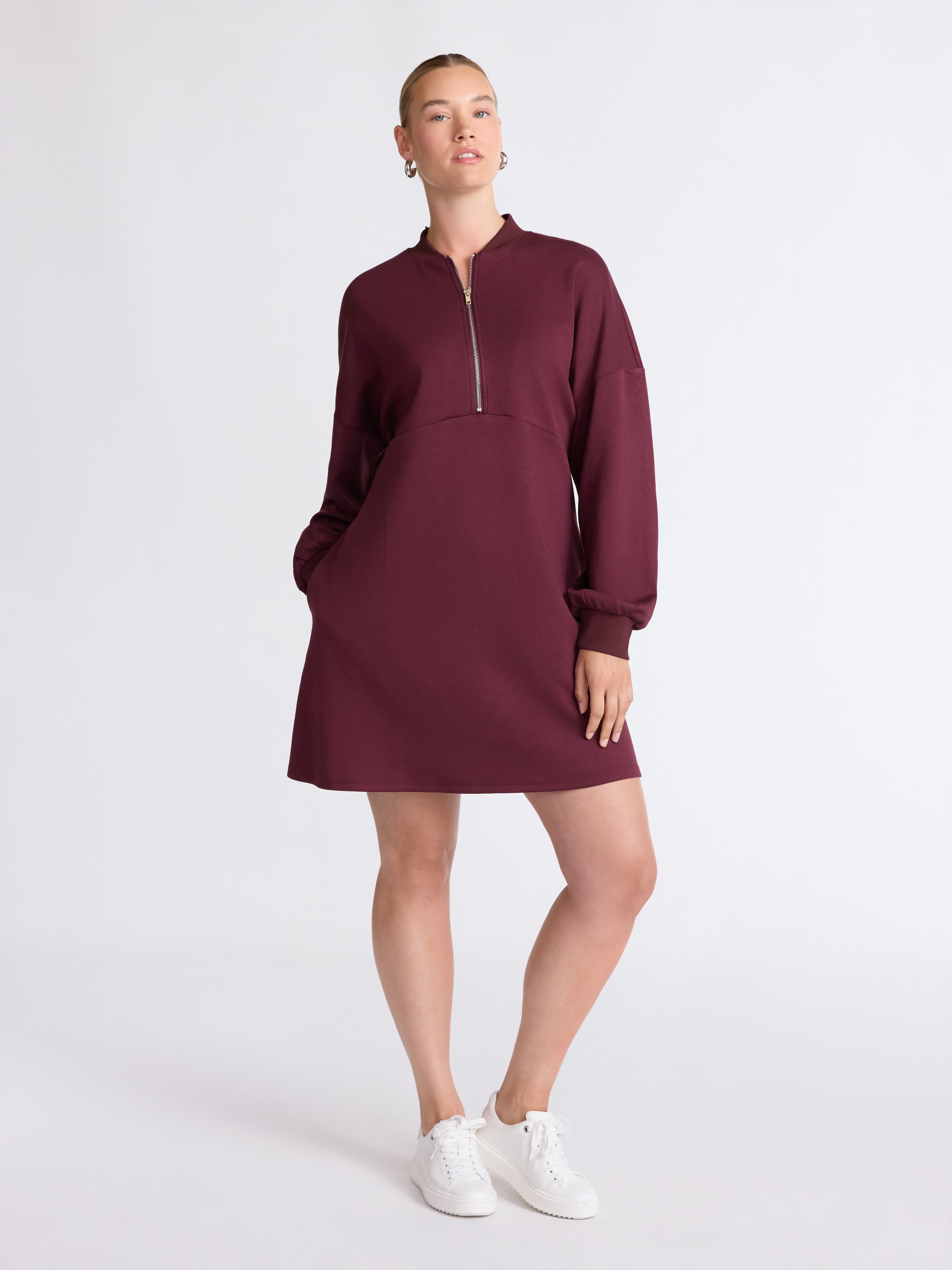 Scoop Women's and Women's Plus New Scubaknit Zip Front Mini Dress, Sizes XS-4X