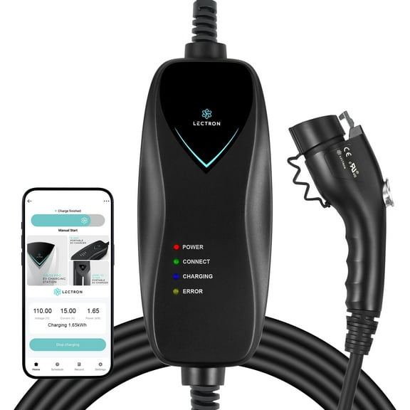 Lectron Level 1 J1772 Charger (WiFi Version) - 110V, 15 Amp, NEMA 5-15 Plug, 16 ft Extension Cord - Portable Electric Car Charger for J1772 EVs