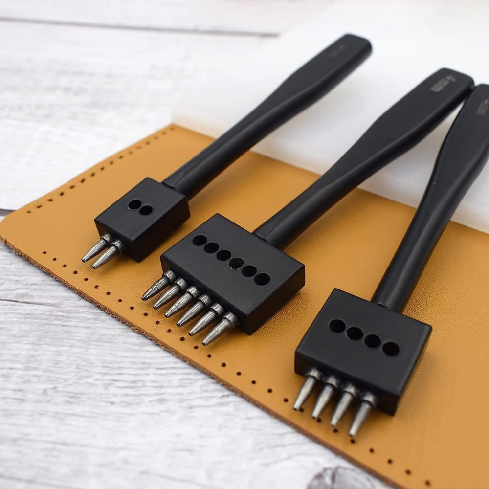 MesaSe Leather Craft Tool Punches 5mm 2/4/6 Leather Craft Chisel Set Lace Stitching for Belts Watchbands Leather Stitching DIY Work (Black)