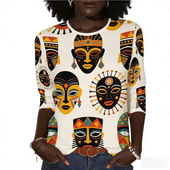 Ladies Tops and Blouses Dressy,Black History Month African T-Shirt for Women Pride Celebration Shirt Blouse 3/4 Sleeve Crewneck Tshirt Tops