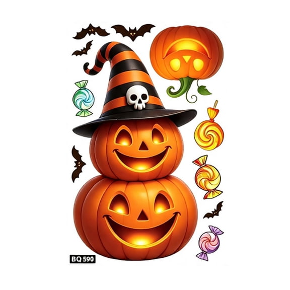 Halloween Static Cling Window Stickers, Reusable Witch Hat Pumpkins Bats Decals for Glass Door Home Party Decor, Spooky Fun Holiday Decoration