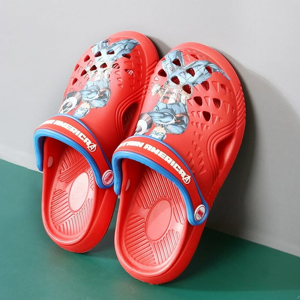 Zapatillas de verano de dibujos animados de Disney para niños y niñas, zapatos con agujeros transpirables informales con estampado de Capitán América para niños, plantilla de 15,5 cm Gao Jinjia LED