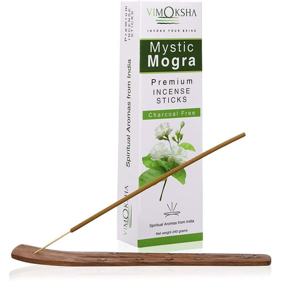Vimoksha Premium Incense Sticks Mystic Mogra Organic Chemicals Free For Yoga Meditation Prayer Purification Relaxation Positivity (135 Sticks/240 Grams Incense Holder)