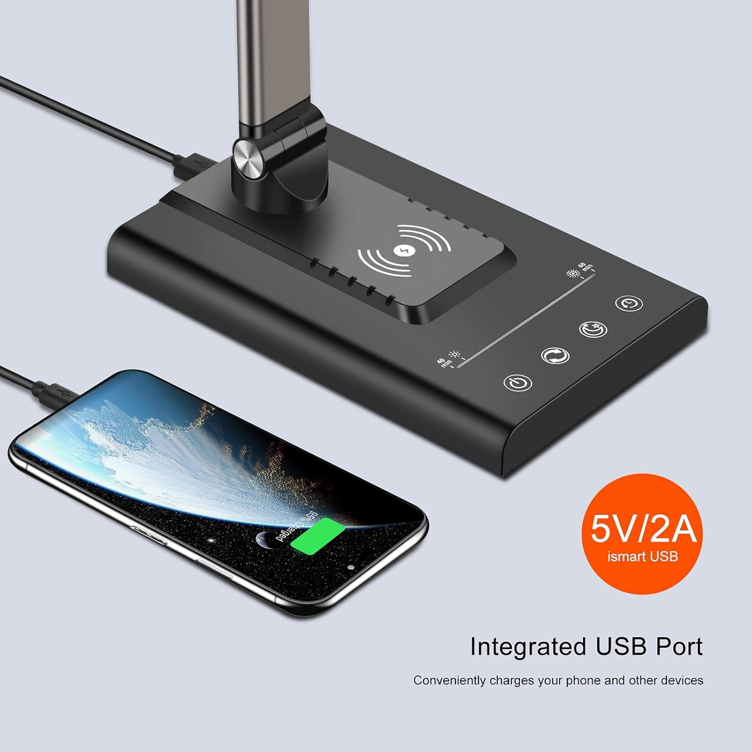 Multifunctional LED Desk Lamp with 10W Fast Wireless Charger, USB Charging Port,1800Lux Super Bright,5 Lighting Mode,7 Brightness, Touch Control, Auto Timer, 15W Office Table Lamp