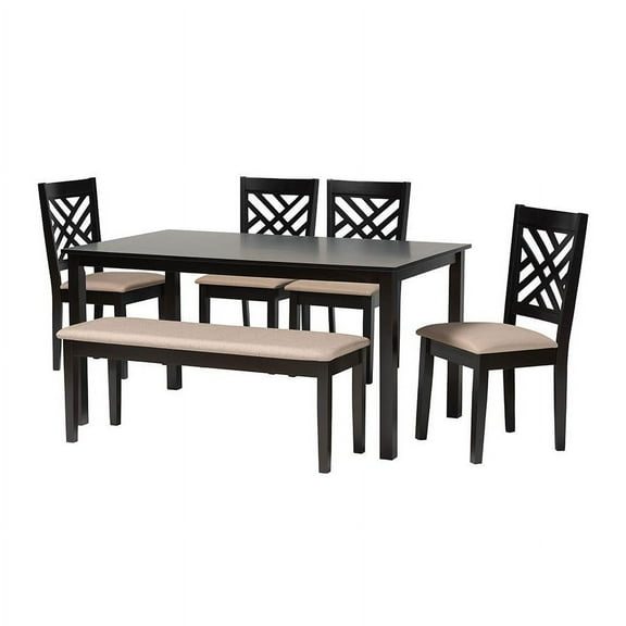 Baxton Studio Gustavo Modern Sand Fabric and Walnut Brown Finished Wood 6-Piece Dining Set